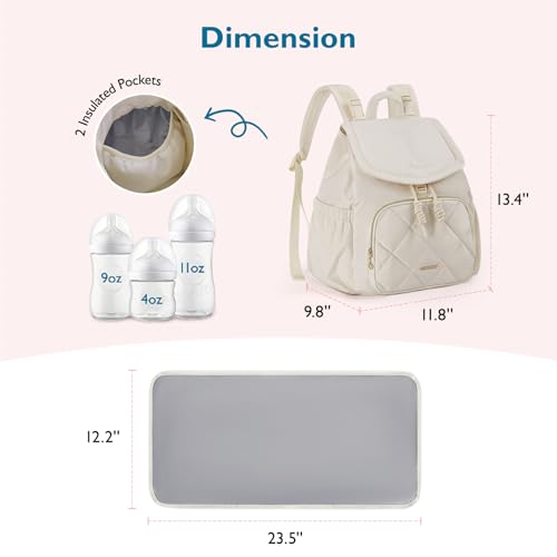 mommore Diaper Bag Backpack, Small Diaper Backpack for Travel, Drawstring Puffer Diaper Bag, Lightweight Quilted Baby Bag with Stroller Straps, Changing Pad - color: Drawstring-beige