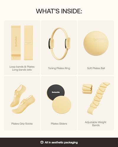 BetterMe Pilates Studio Kit – Pilates Ring, Pilates Ball, Resistance Bands & Sliders – Complete Pilates Equipment Set for Women – Home & Studio Pilates Workout Kit - color: Butter Yellow