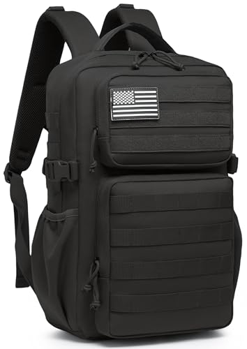 Wotony Military Tactical Backpack for Men Waterproof Daypack 3 Day Assault Pack Molle Bag with Water Bottle Holder - color: Black, size: 30L