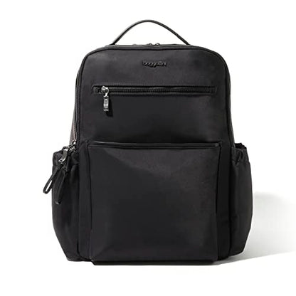 Baggallini Tribeca Expandable Laptop Backpack - 15"x11" Lightweight RFID Computer Bag for Work & Travel with Luggage Sleeve - color: Black Twill