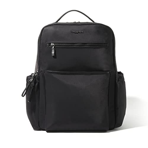 Baggallini Tribeca Expandable Laptop Backpack - 15"x11" Lightweight RFID Computer Bag for Work & Travel with Luggage Sleeve - color: Black Twill