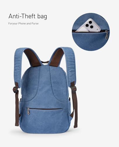 Muzee Canvas Backpack for Women and Men, Lightweight Classic Laptop Backpack with USB Charging Port for College, Travel and Daily Use(Denim blue) - color: Denim Blue