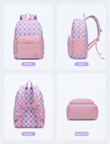 VASCHY School Backpacks, Lightweight Bookbag Schoolbag for Girls Casual Basic Simple Daypack for Women Blush Checkerboard - color: Blush Checkerboard