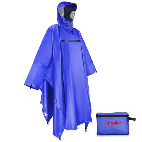 Andake Waterproof Rain Poncho for Adults Unisex,230T Ripstop Polyester,Raincoat Gear with Transparent Viewing Window Outdoors - color: Dark Blue