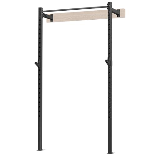 SPORTSOUL Wall Mounted Power Cage, 900lbs Squat Rack with Pull Up Bar for Home Gym, Space-Saving 2"x2" Pull-Up Station with Adjustable J-Hooks for Garage & Apartment - color: Black