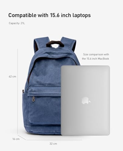 Muzee Canvas Backpack for Women and Men, Lightweight Classic Laptop Backpack with USB Charging Port for College, Travel and Daily Use(Denim blue) - color: Denim Blue