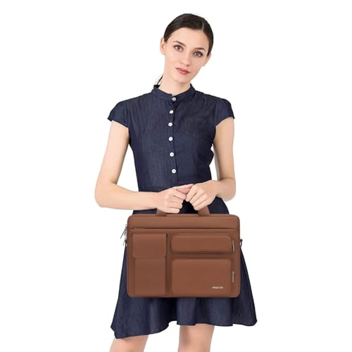 MOSISO Laptop Shoulder Bag 15.6 inch, 15-15.6 inch Computer Bag Compatible with MacBook Pro 16 inch, HP, Dell, Lenovo, Notebook with 2 Raised&1 Flapover&1 Horizontal Pocket&Handle&Belt, Caramel Brown - color: Caramel Brown, size: 16 inch
