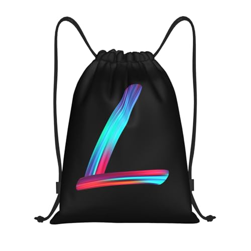 Drawstring Bags Initial Drawstring Backpack Sackpack Black Draw String Cinch Bags for Sports, Gym, Travel, Swimming, Beach, Camping, Rainbow Letter L - color: Letter-l, size: S-16.9"*14"