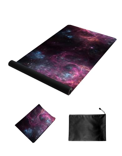 nuveti Printed Travel Yoga Mat-1/16 Inch Thick Non Slip Fitness Workout Mat with Carrying Bag, Foldable Lightweight Suede & Natural Rubber Yoga Mat for Yoga Pilates and Fitness 72" L x 24" W x 1.5mm - color: XingLuoQiBu