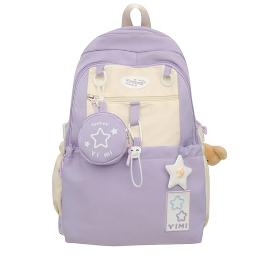 Coquette College Backpack Y2K Kawaii Preppy Large Laptop Bookbag Casual Aesthetic Fashion Travel Daypack for Women (Purple) - color: Purple