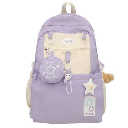 Coquette College Backpack Y2K Kawaii Preppy Large Laptop Bookbag Casual Aesthetic Fashion Travel Daypack for Women (Purple) - color: Purple