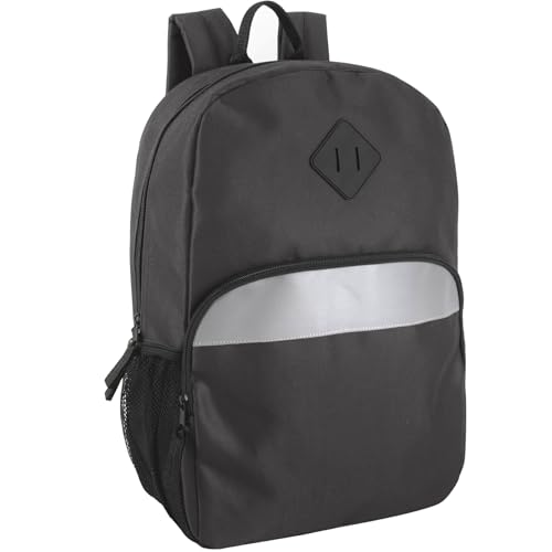 Trail maker 17" Backpack – Reflective School Backpack with Padded Straps, Water Bottle Pockets for Kids & Adults, School Travel Camp (Black) - color: Black