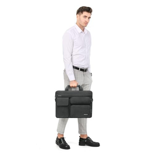 MOSISO Laptop Shoulder Bag 15.6 inch, 15-15.6 inch Computer Bag Compatible with MacBook Pro 16 inch, HP, Dell, Lenovo, Notebook with 2 Raised&1 Flapover&1 Horizontal Pocket&Handle&Belt, Charcoal Gray - color: Charcoal Gray, size: 16 inch