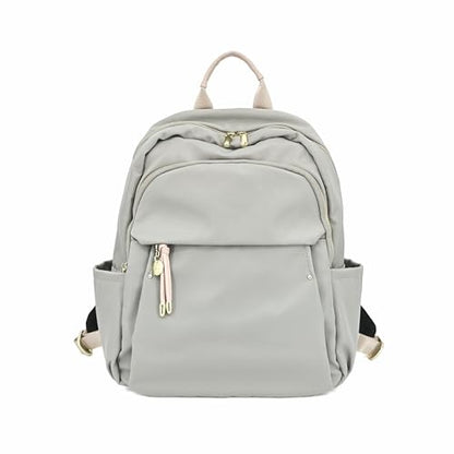 M-ioi-M Medium Backpack Purse for Women, Fashion Nylon Daypack with Gold Hardware, Lightweight Water-Resistant Rucksack for College, Work, Travel, Everyday Use, Fits 13–14" Laptop (Gray Beige, Medium) - color: Gray Beige,medium