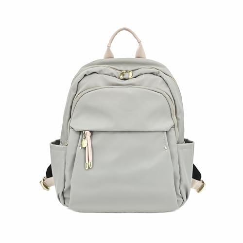 M-ioi-M Medium Backpack Purse for Women, Fashion Nylon Daypack with Gold Hardware, Lightweight Water-Resistant Rucksack for College, Work, Travel, Everyday Use, Fits 13–14" Laptop (Gray Beige, Medium) - color: Gray Beige,medium