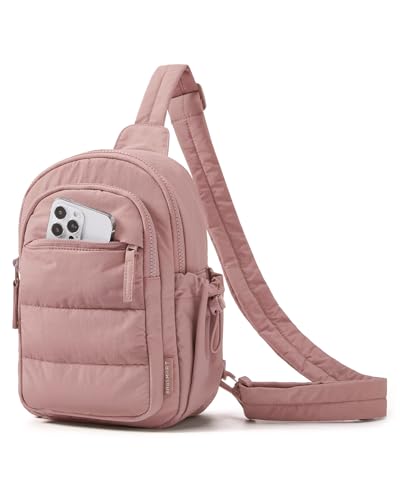 BAGSMART Small Sling Bag for Women, Puffer Crossbody Bag Purses Hobo Handbag Fanny Packs for Travel Hiking - color: Coral