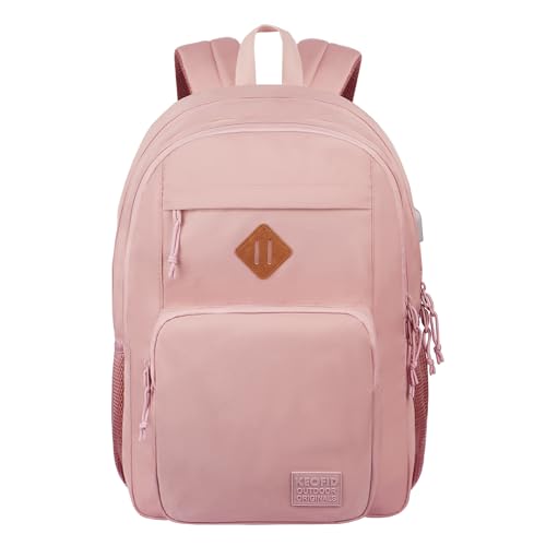 KEOFID Light Weight Travel backpack for Men and Women, Laptop Backpack for Work, Large Bag for College, Water Resistent(Grey-Pink) - color: Grey Pink, size: 17.3Inches