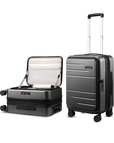LUGGEX Carry On Luggage Top Opening, Expandable Polycarbonate Hard Shell Suitcase with Wheels (FX-Core, Charcoal Metallic, 20 Inch, 36L-41L) - color: Charcoal Metallic, size: TOP OPEN 20 inch