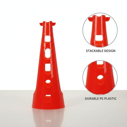 Red PE Plastic Agility Cones for Sports Training, Stackable Field Markers for Soccer and Basketball Drills - size: 6.3 x 6.3 x 15.75"