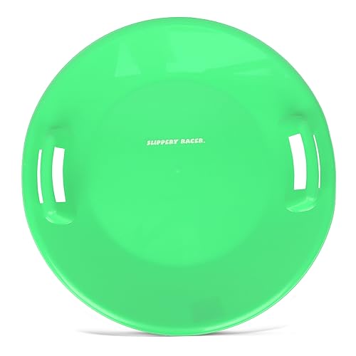 Slippery Racer Heavy-Duty Cold Resistant Downhill Pro Adults and Kids Plastic Outdoor Winter Saucer Disc Snow Sled with Handles - size: 1 PACK, style: Green