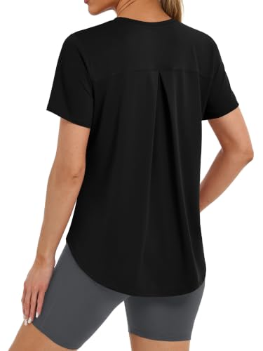 BKRIVE Workout Tops for Women UPF 50+ Quick Dry Shirts (S-3XL) | Ideal for Hiking, Yoga, Running, Gym workouts, Pilstes, Tennis & Travel. Lightweight, Breathable & Moisture wicking - color: Black, size: Large