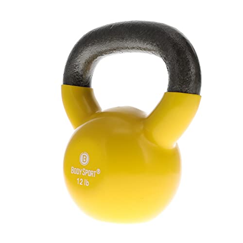 Body Sport Cast Iron Vinyl Coated Kettlebells – Kettlebell for Weight Lifting – Strength Training Kettlebell – Professional Fitness for Gym & At Home - style: 12-pound