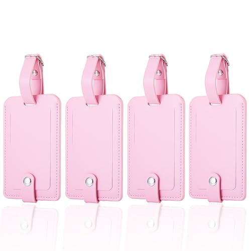 Luggage Bag Tags Leather Travel ID Labels Suitcase Name Tags with Snap - color: 4 Pack Pink