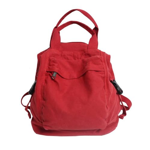 Canvas Backpack Purse for Women Large Size Tote Top Handle Bag Fashion Handbag Travel Rucksack Anti Theft (Red) - color: Red