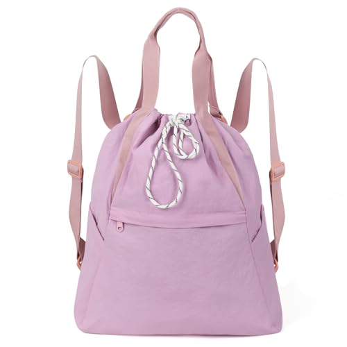 Valleycomfy Drawstring Backpack with Wet Pocket,Waterproof Drawstring Bag,Gym Backpack for Beach,Pool,Swim and Travel,Purple - color: Purple