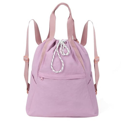 Valleycomfy Drawstring Backpack with Wet Pocket,Waterproof Drawstring Bag,Gym Backpack for Beach,Pool,Swim and Travel,Purple - color: Purple