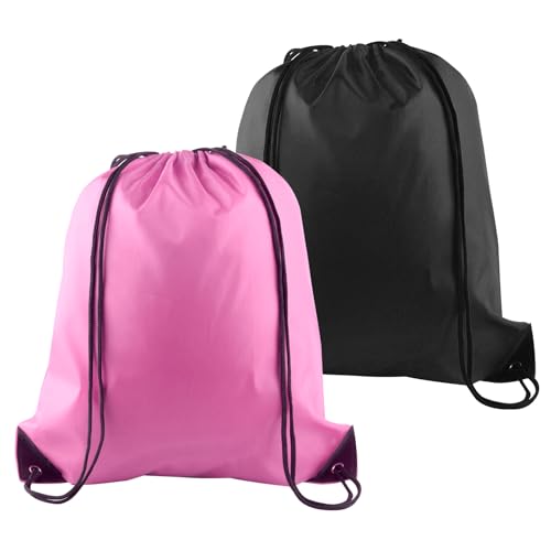 PLULON 2Pcs Drawstring Bags Bulk, Drawstring Backpack Pink Black String Backpack Cinch Sack Sport Gym Backpack Bags for Yoga Traveling Outdoor Sports - color: Black + Pink