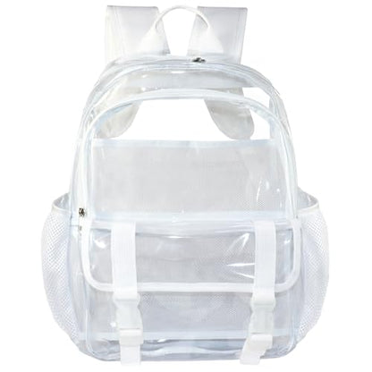 Clear Backpack, Large Clear Bag Stadium Approved Heavy Duty PVC Transparent See Through Backpacks for College, Stadium, Work, Security, Festival - color: White
