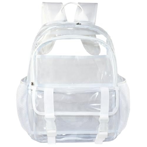 Clear Backpack, Large Clear Bag Stadium Approved Heavy Duty PVC Transparent See Through Backpacks for College, Stadium, Work, Security, Festival - color: White