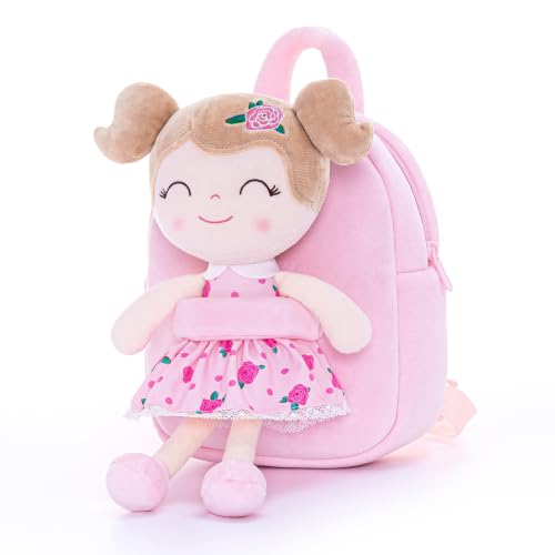 Gloveleya Toddler Backpack Baby Girl Gift Plush Bag Diaper Bag Plush Printed Flower Roses Backpack - color: A011 Printed Roses Backpack, size: 9 inches