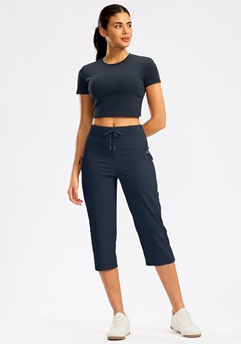 G Gradual Women's Capri Pants with 3 Zipper Pockets Lightweight Quick Dry Hiking Travel Capris Pants for Women Casual Summer - color: Navy, size: X-Large