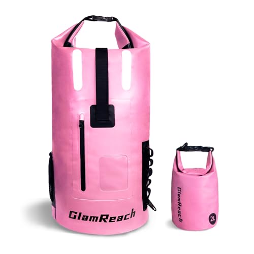 35L Dry Bag, Heavy Duty waterproof backpack for Women, wear-resistant material for kayaking, Hiking, Travel, Camping essentials, Survival & Beach with 2L dry bag - color: Pink, size: 35L