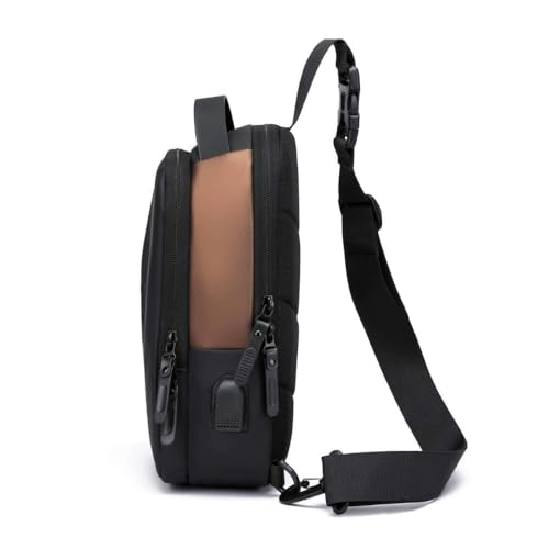 Waterproof Polyester Slim Unisex Crossbody Sling Bag Chest Backpack Men's Shoulder Bag, Leisure Travel Handbag, Hard Shell Anti-Theft Chest Bag, Black&Golden, Standard, Retro - color: Black&golden
