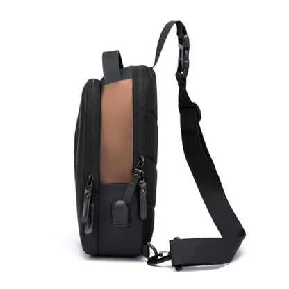 Waterproof Polyester Slim Unisex Crossbody Sling Bag Chest Backpack Men's Shoulder Bag, Leisure Travel Handbag, Hard Shell Anti-Theft Chest Bag, Black&Golden, Standard, Retro - color: Black&golden
