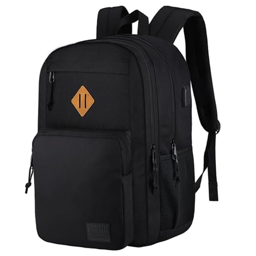 KEOFID Travel backpack for Men and Women, Anti Theft Laptop Backpack with USB Charging Port for Work, Large Bag for College, Carry-on Backpack with Luggage Strap, Water Resistent(Black) - color: Black, size: 17.3Inches