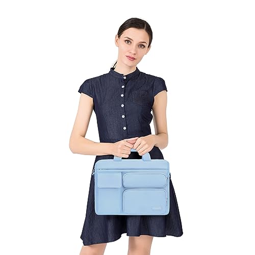MOSISO Laptop Shoulder Bag 15.6 inch, 15-15.6 inch Computer Bag Compatible with MacBook Pro 16 inch, HP, Dell, Lenovo, Notebook with 2 Raised&1 Flapover&1 Horizontal Pocket&Handle&Belt, Airy Blue - color: Airy Blue, size: 16 inch
