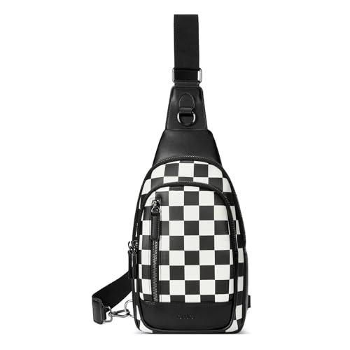 CLUCI Crossbody Bags for Women Men,Leather Sling Bag Cross Body Backpack for Woman Gifts for Women Birthday Unique - color: 0-1 Black and White Chessboard
