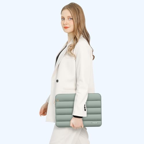 MOSISO Laptop Case 13.3 inch,13-13.3 inch Puffy Laptop Sleeve Compatible with MacBook Neo/Air 13.6 M5 M4 M3 M2 M1/Pro 13/14,HP Dell ASUS Lenovo,Polyester Horizontal Bag with Small Case,Antique Green - color: Antique Green, size: 13.3 inch