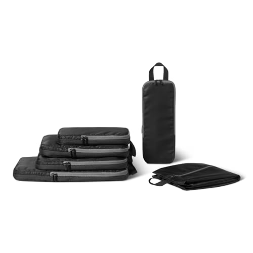 Amazon Essentials Ultralight Compression Packing Cubes, Recycled Fabric, 2 Zippers, 6-Pack, Black, for Suitcases or Backpacks - color: black, size: 6pack