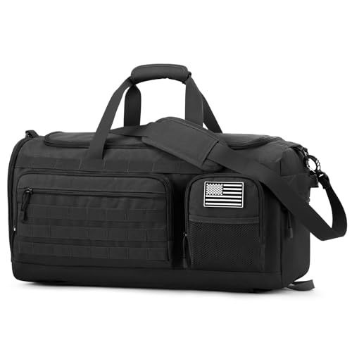 G4Free 3-in-1 Travel Duffle Bag for Men and Women, 50L Large Gym Sports Bags Tactical Military Duffle Backpack with Shoes Compartment and Wet Pocket (Black) - color: Black