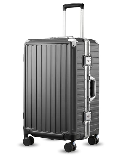 Checked Luggage with Spinner Wheels, 8010S Aluminum Frame Zipperless Polycarbonate Hard Shell Suitcase (ZX-Core, Charcoal Metallic, 24 Inch) - color: Charcoal Metallic, size: Trunk-medium 24-inch