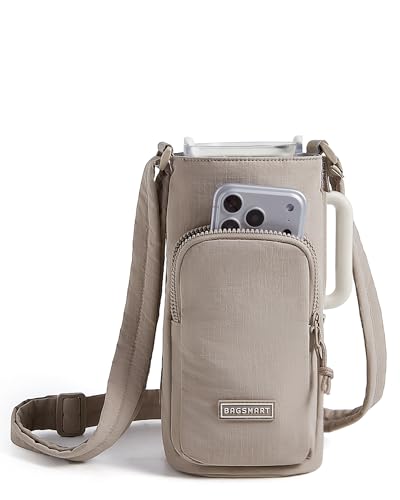 BAGSMART 40oz Water Bottle Holder with Strap, Quilted Crossbody Purse Drink Carrier, Gym Accessories for Women - color: Khaki, size: 40oz Magnetic