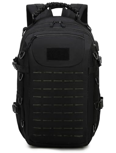 Heavy duty zipper military backpack Outdoor Tactical Backpack，Nylon canvas Knapsack，hiking camping travel Backpack， 3-day backpack，water resistant (Black) - color: Black