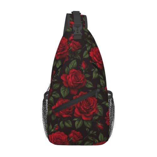 Sling Backpack Unisex Crossbody Chest Bag Shoulder Chest Bag For Women Men Hiking Travel - color: Red Rose