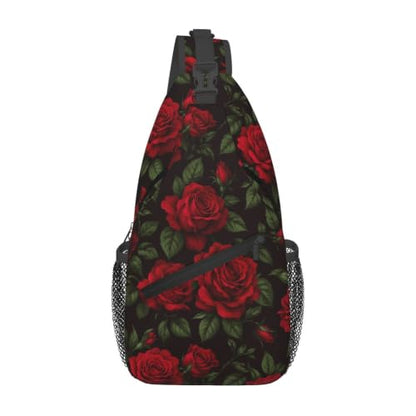 Sling Backpack Unisex Crossbody Chest Bag Shoulder Chest Bag For Women Men Hiking Travel - color: Red Rose