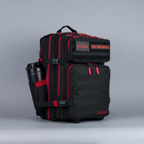 WOLFpak 45L Athletic Gym Backpack (Red Wolf) Durable 1000D Waterproof Oxford Material with MOLLE Webbing, Laptop Pocket & Dual Cup Holders, Durable Fitness/Travel/Military Daypack - color: Red Wolf
